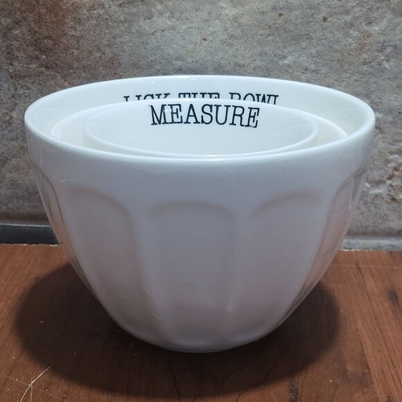 Home Essentials White Dinnerware Bowl Measure Mix Lick the Bowl Set of 3 - Picture 2 of 9